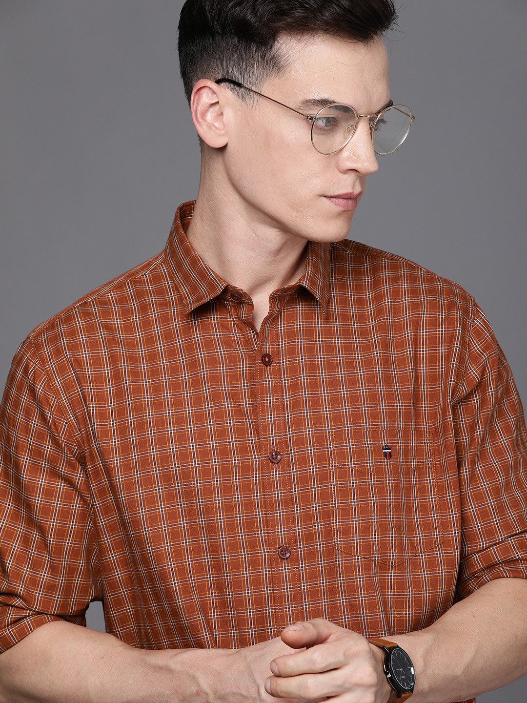 

Louis Philippe Sport Men Brown Slim Fit Tartan Checks Opaque Pure Cotton Casual Shirt