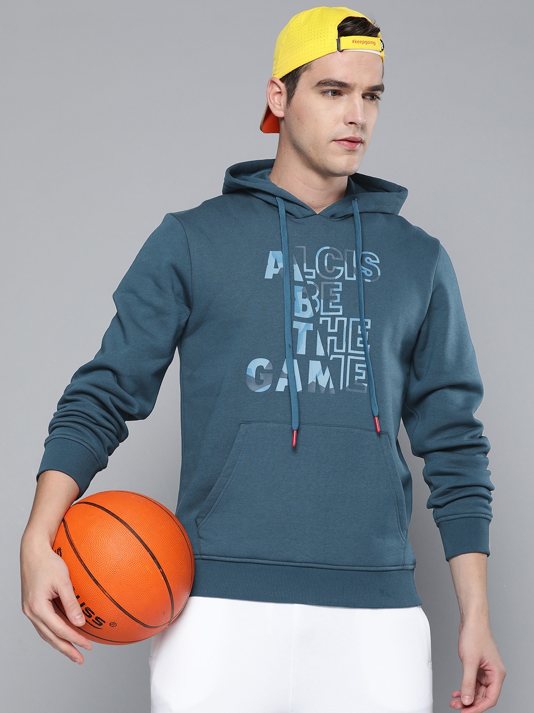 

Alcis Men Teal Blue Printed Hooded Sweatshirt