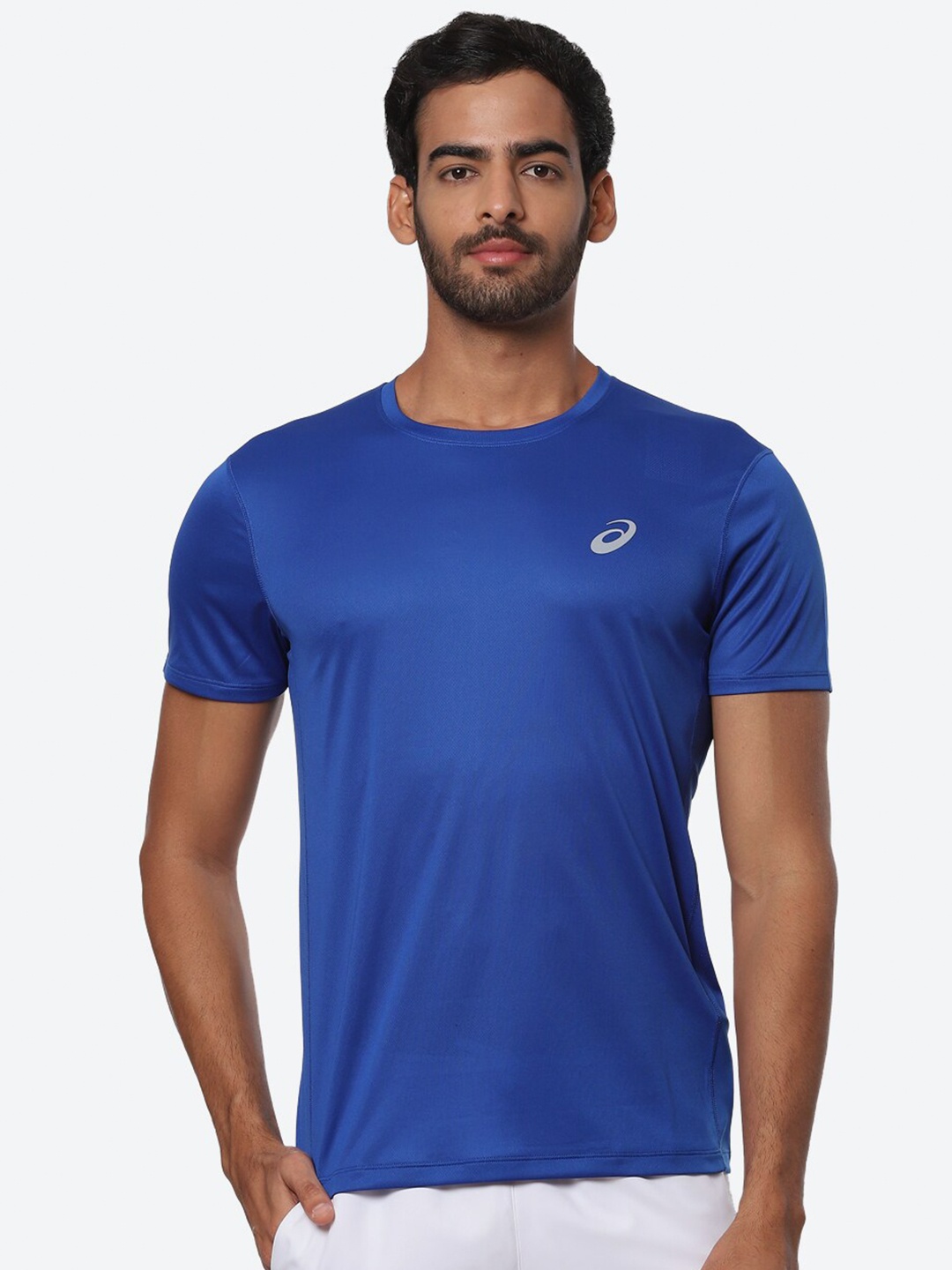

ASICS Men Silver SS Solid Sports Running T-shirt, Blue