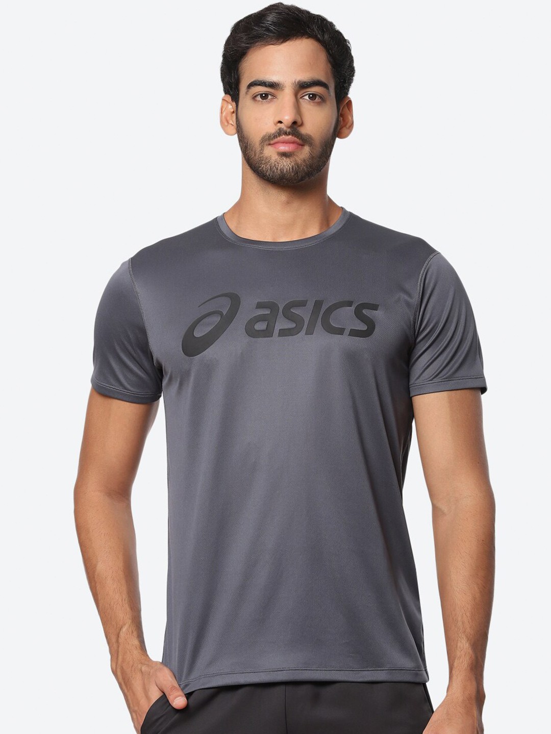 

ASICS Men Silver Grey Printed Sports T-shirts
