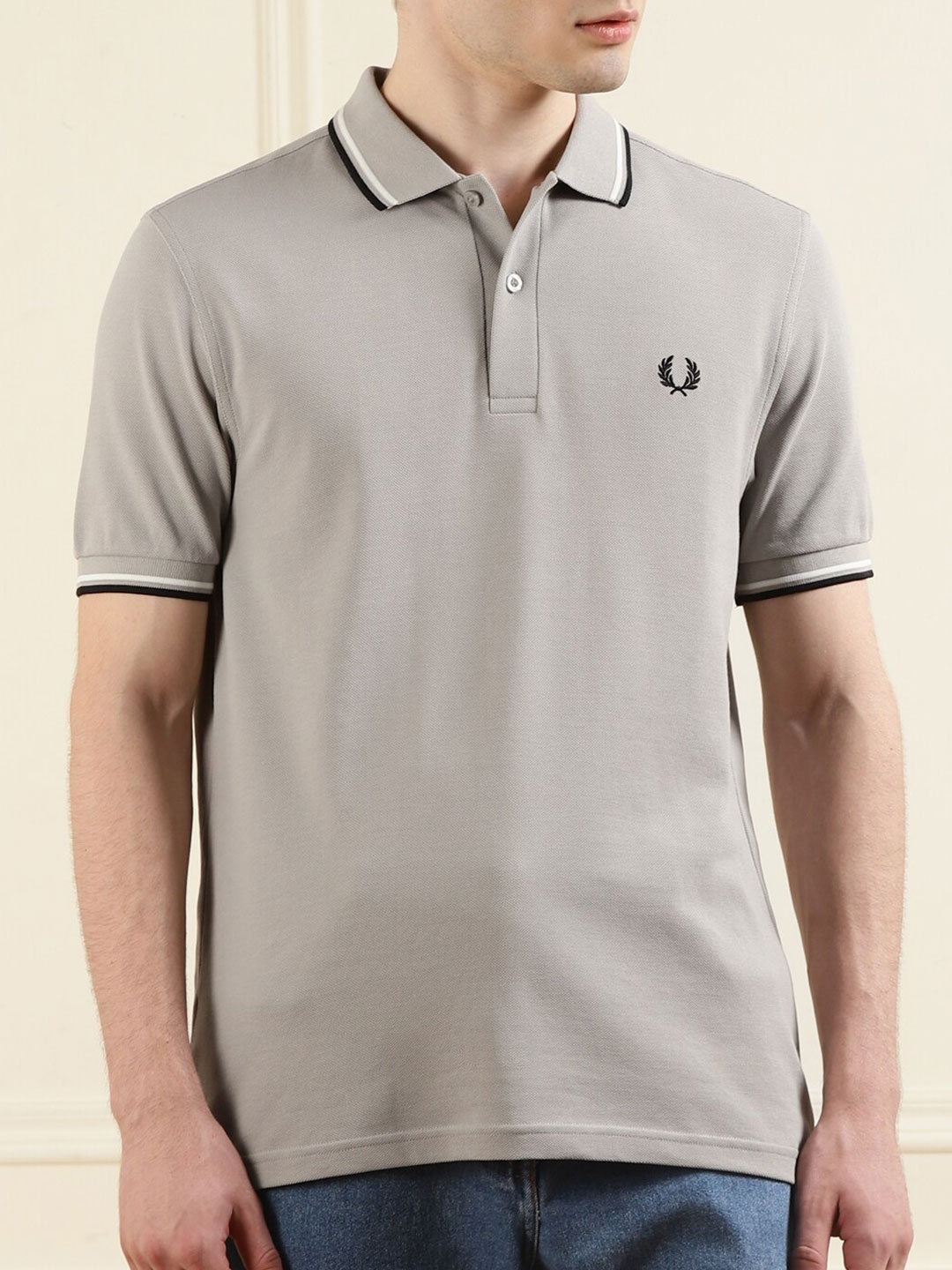 

Fred Perry Men Purple Polo Collar Pure Cotton Applique T-shirt