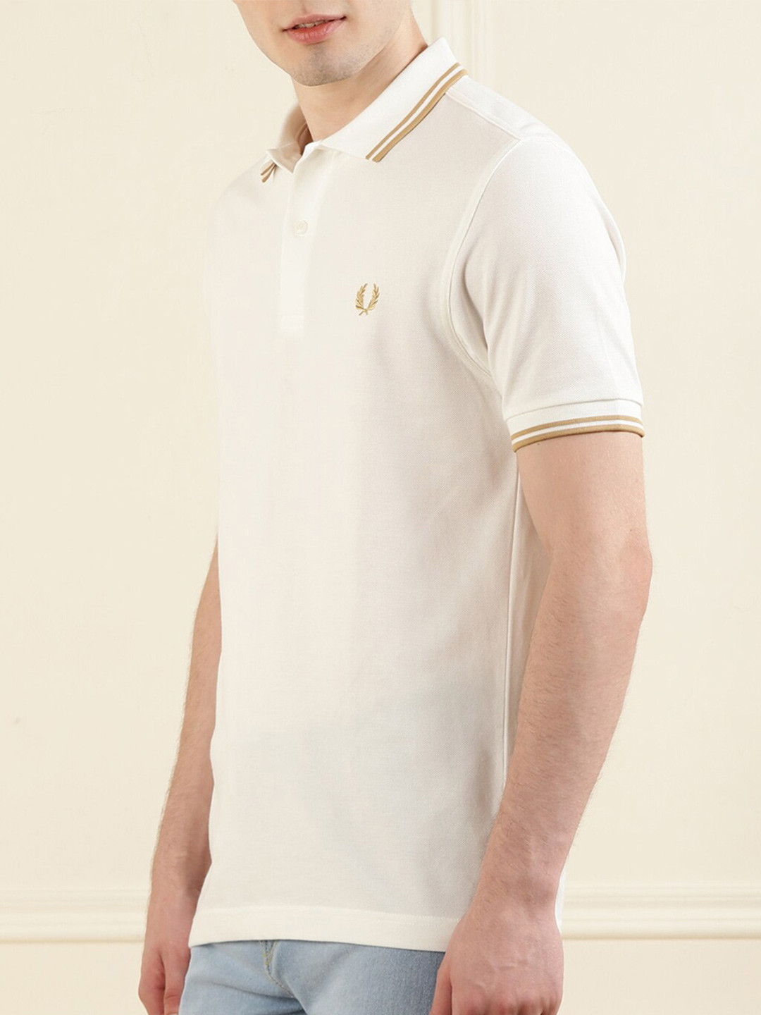 

Fred Perry Men White Solid Polo Collar Pure Cotton T-shirt