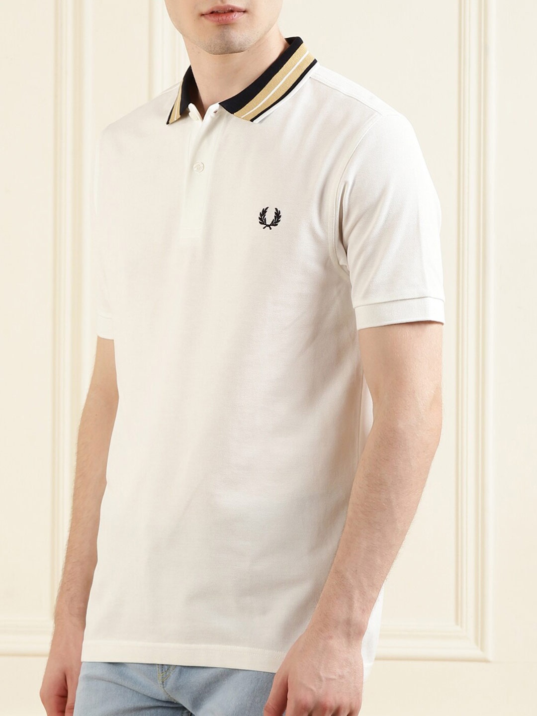 

Fred Perry Men White Solid Polo Collar Pure Cotton T-shirt