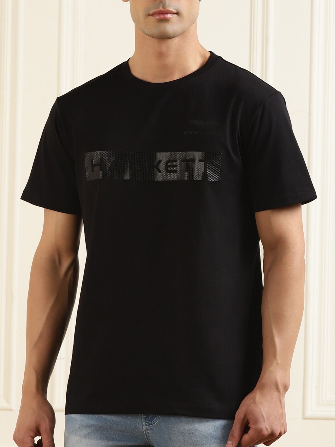 

HACKETT LONDON Men Black Typography Printed Pure Cotton T-shirt