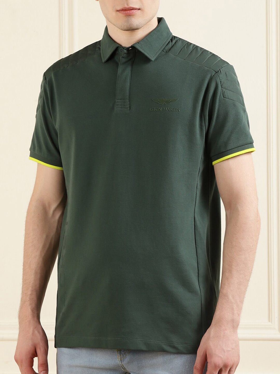 

HACKETT LONDON Men Solid Green Polo Collar T-shirt