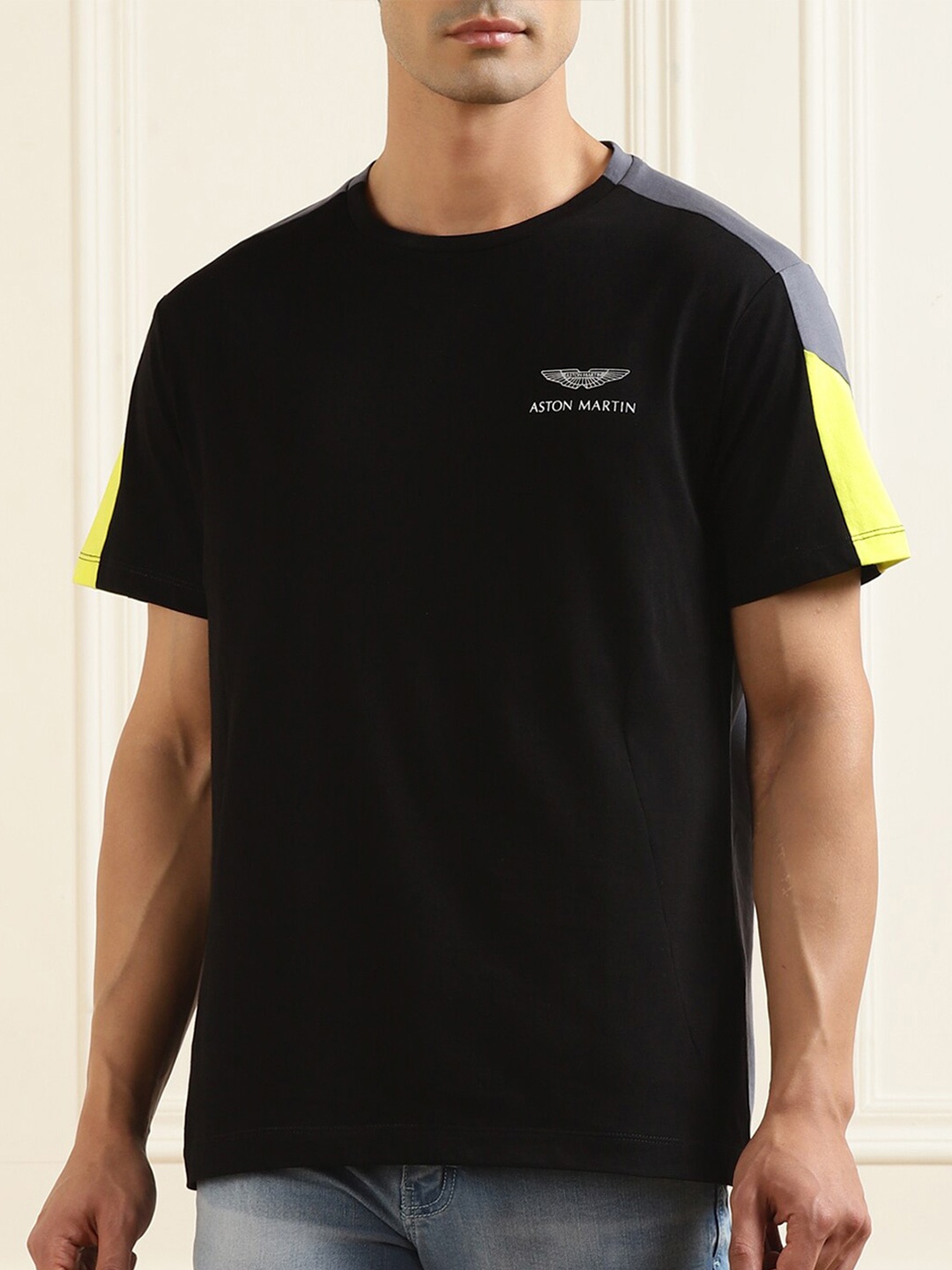 

HACKETT LONDON Men Black Colourblocked Pure Cotton T-shirt