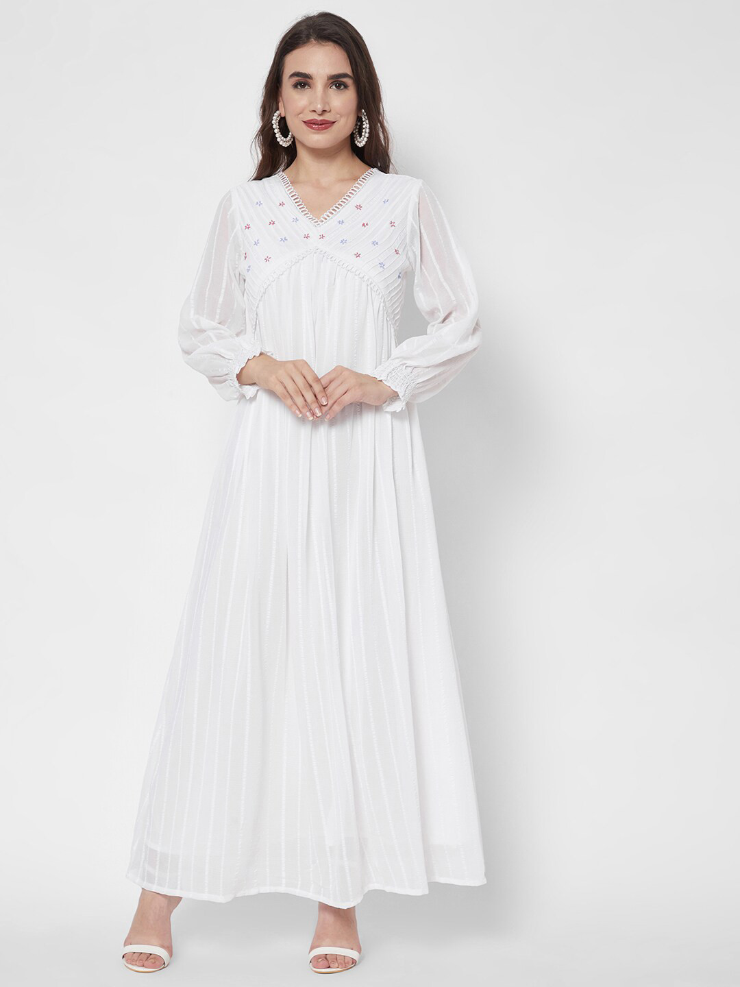 

HEEPOSH White Floral Striped Chiffon Maxi Dress
