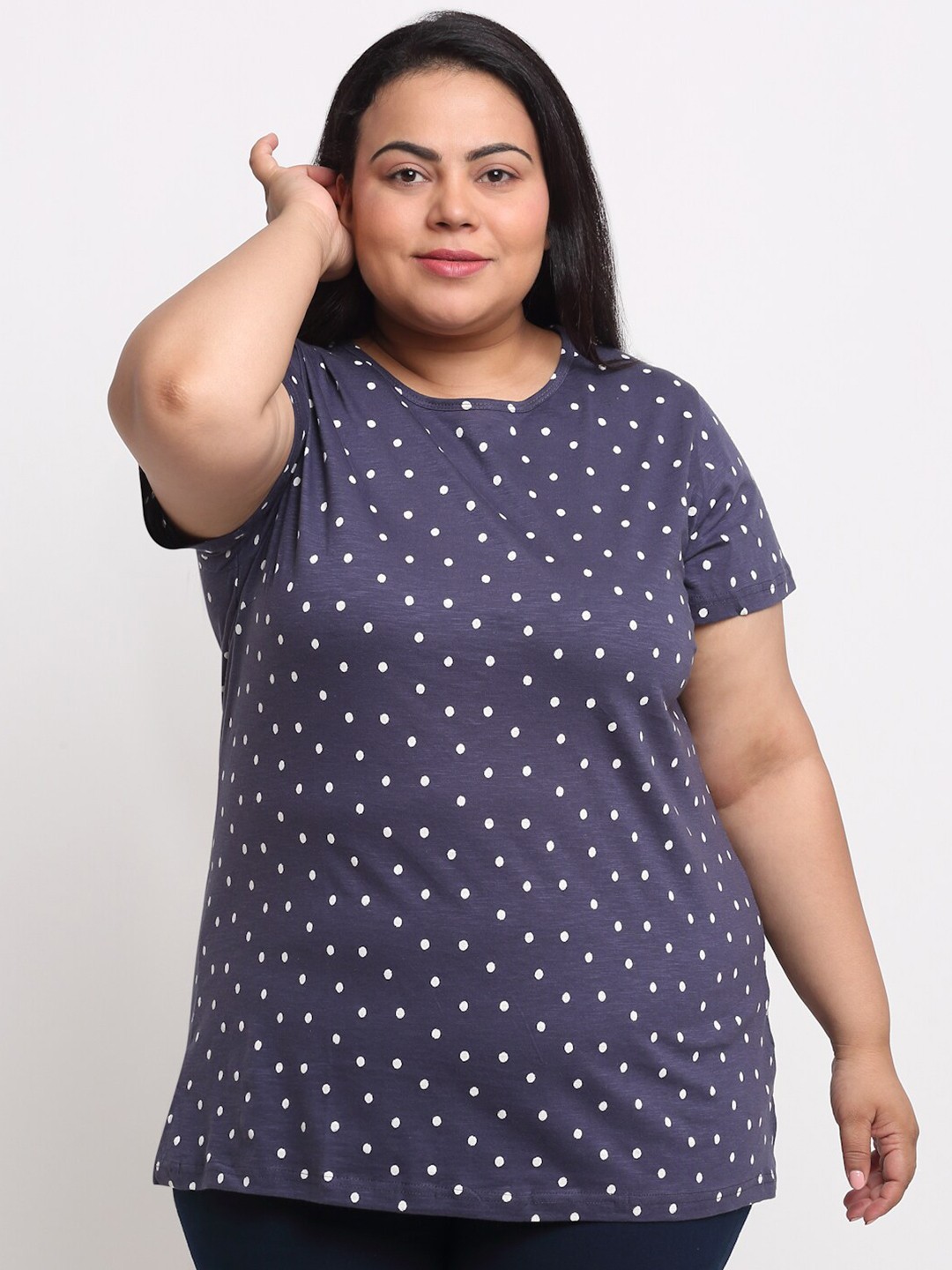 

plusS Women Plus Size Blue Printed T-shirt