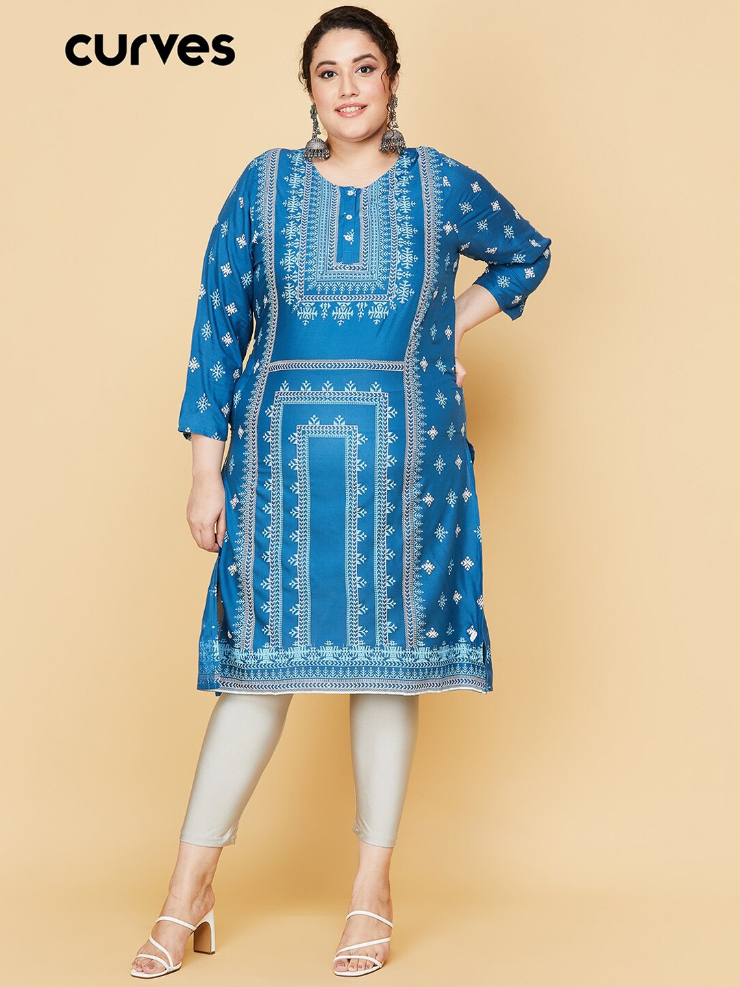 

max Plus Size Women Blue Ethnic Motifs Printed Kurta