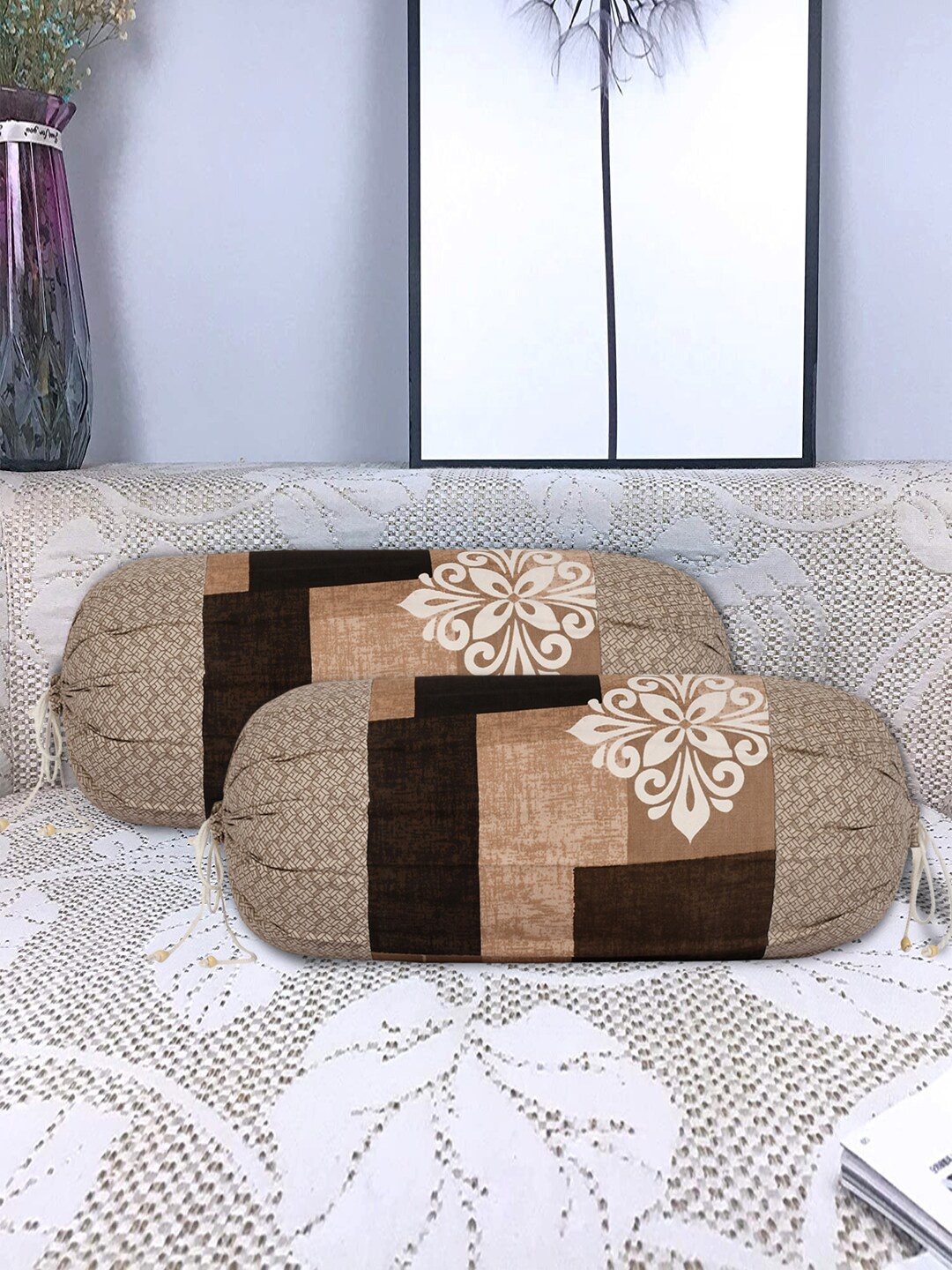 

Kuber Industries Brown Set Of 4 Floral Printed Cotton Bolster Covers