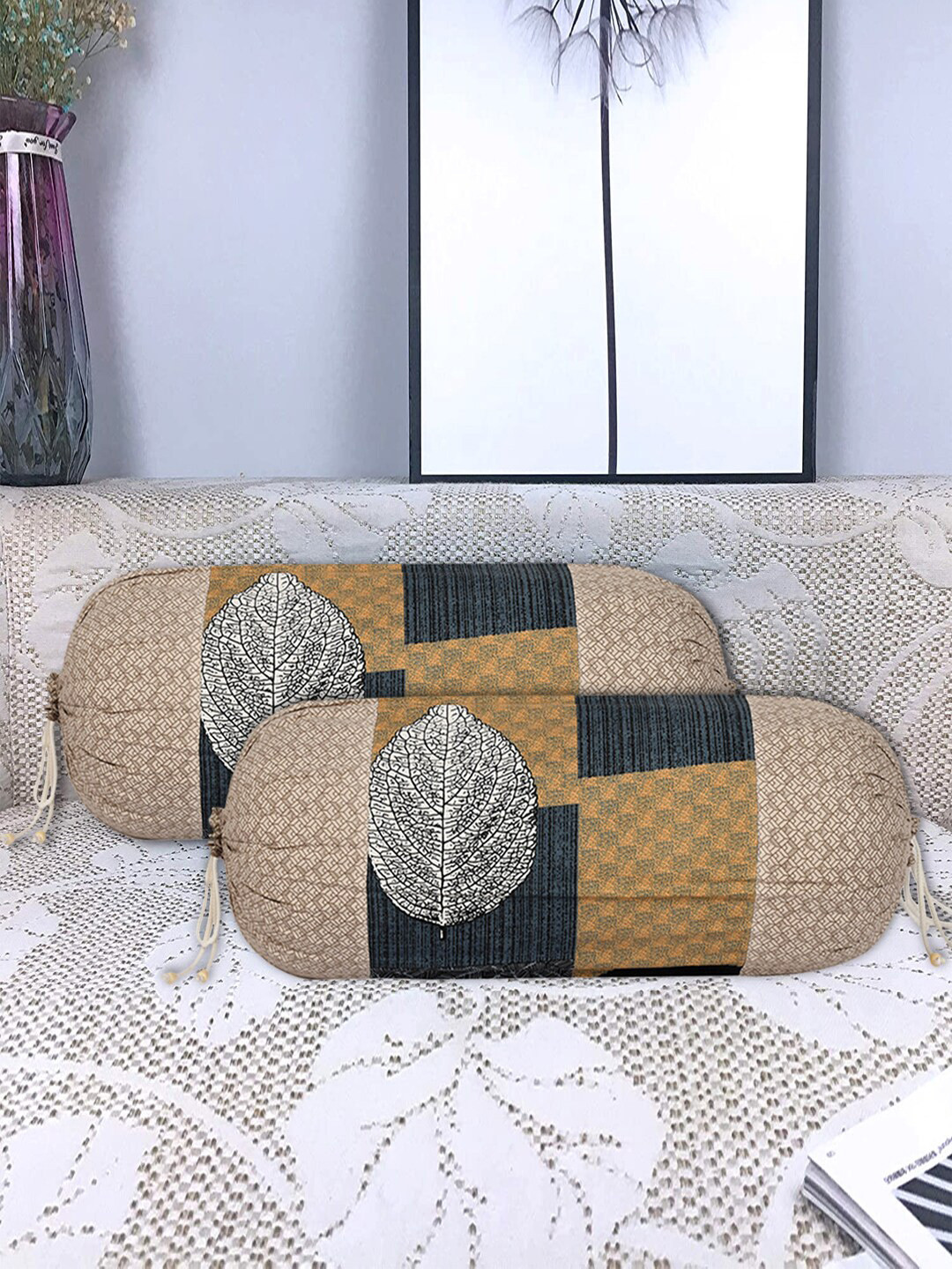 

Kuber Industries Set Of 4 Printed Cotton Bolster Cover, Cream