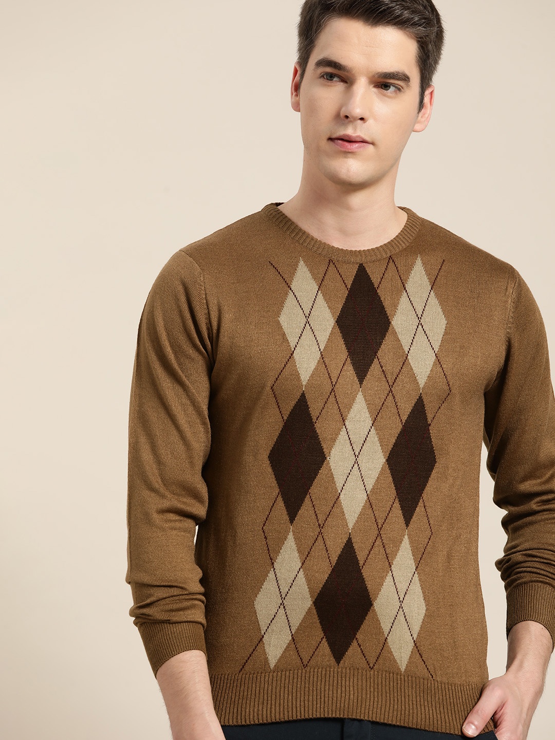 

INVICTUS Men Brown Argyle Self Design Pullover