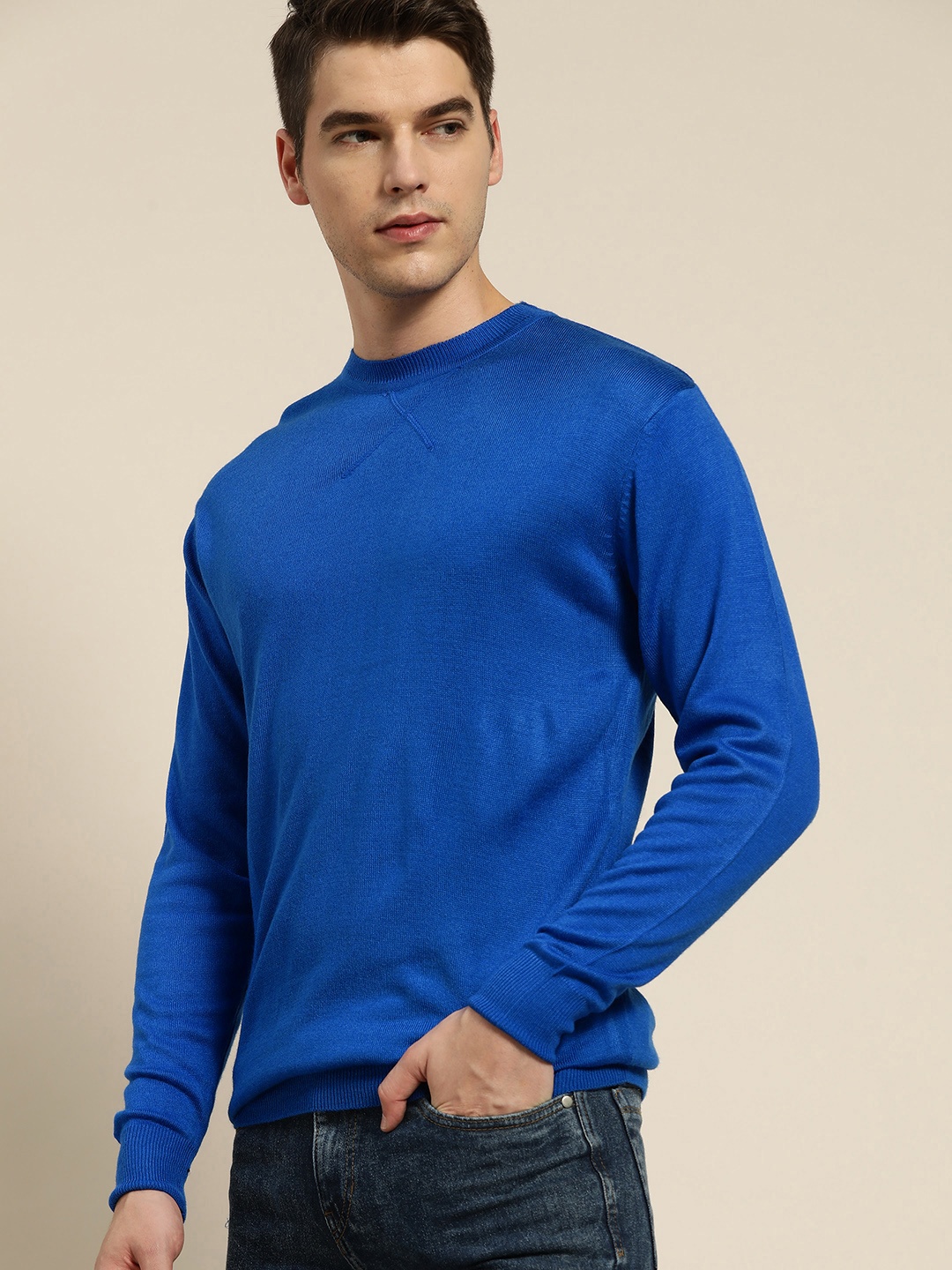 

INVICTUS Men Blue Round Neck Knitted Pullover