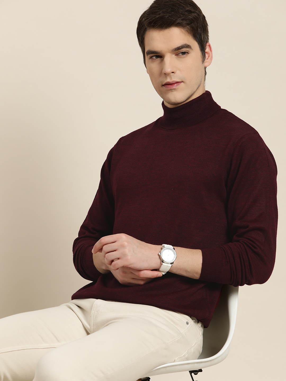 

INVICTUS Men Maroon Solid Acrylic Turtle Neck Pullover