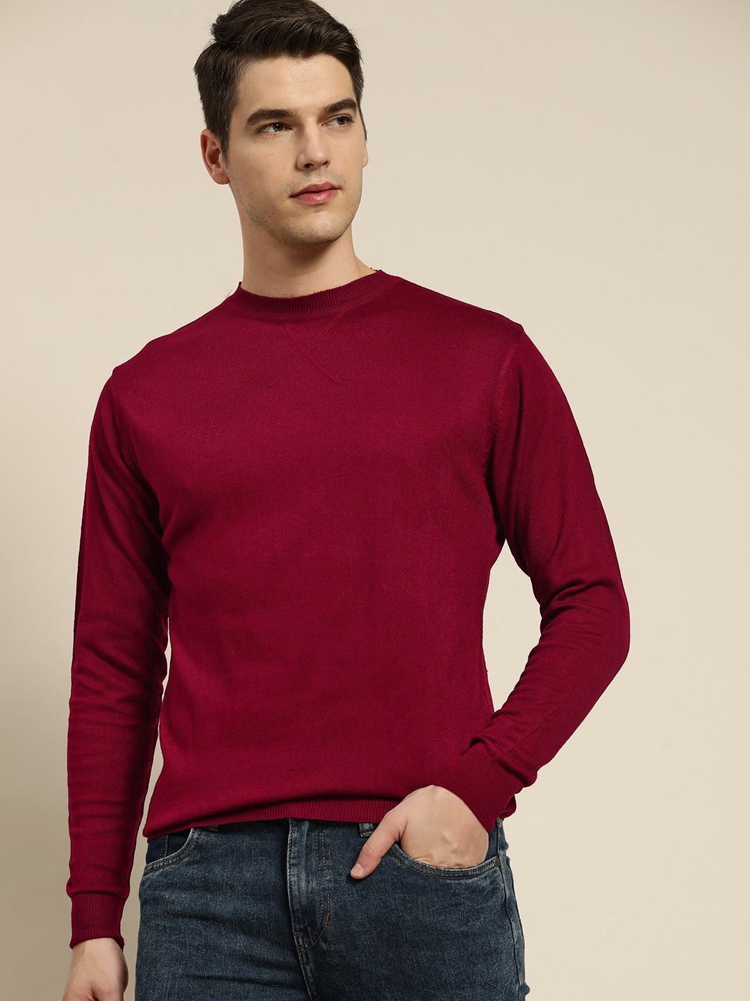 

INVICTUS Men Maroon Round Neck Knitted Pullover
