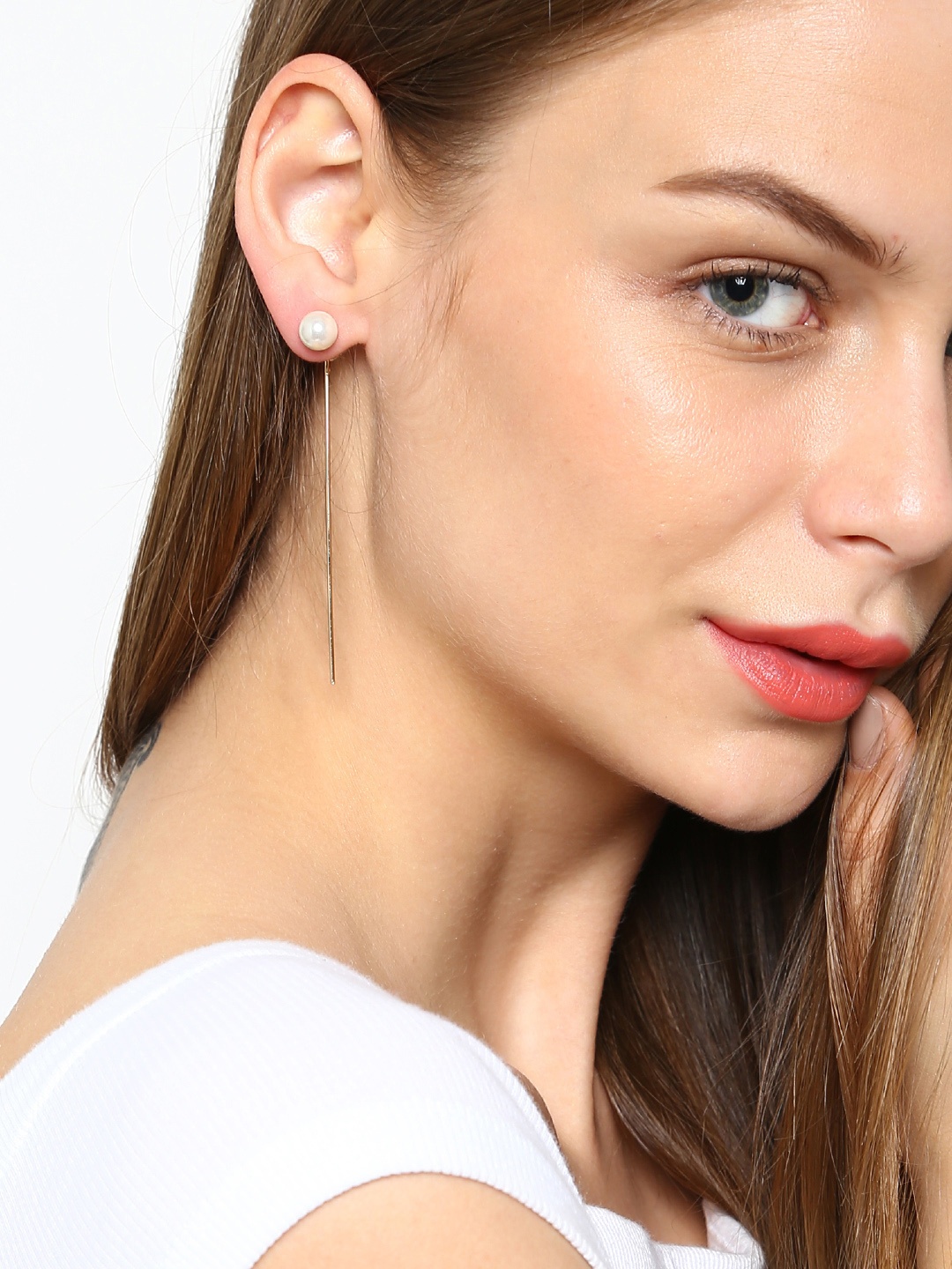 

OOMPH Gold-Toned & Off-White Spherical Drop Earrings