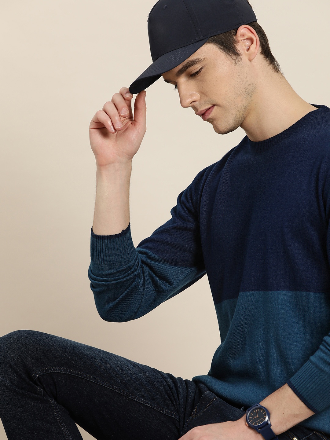 

INVICTUS Men Navy Blue Colourblocked Pullover