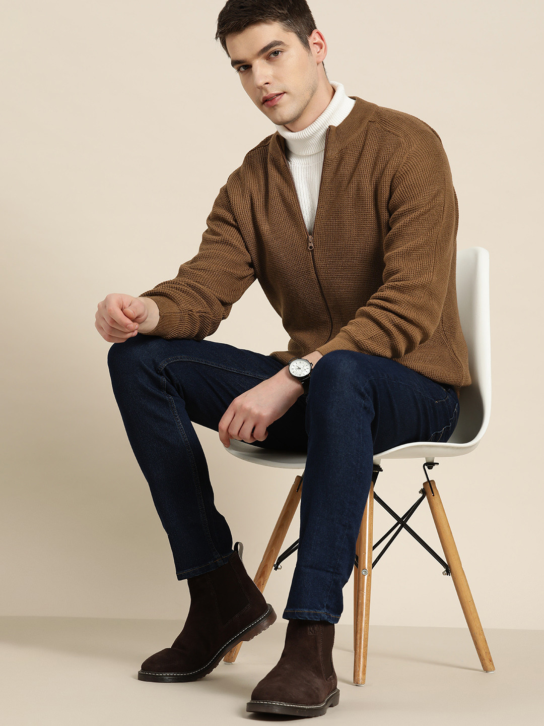 

INVICTUS Men Brown Self-Design Acrylic Cardigan