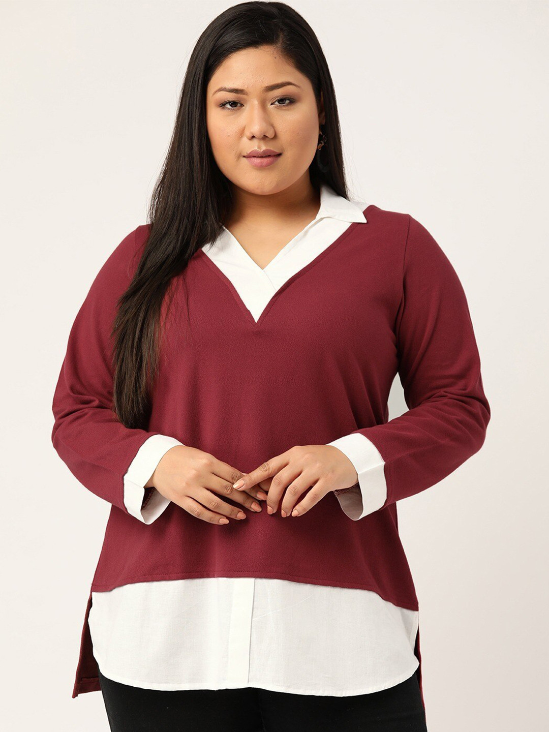 

theRebelinme Maroon Colourblocked Top