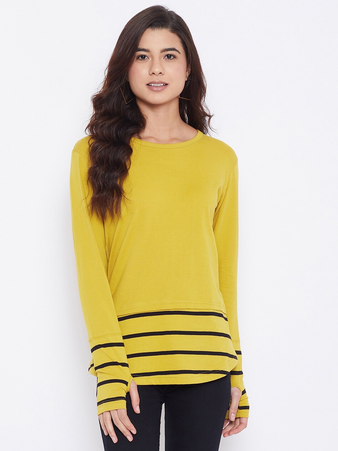 

Hypernation Women Yellow Striped T-shirt