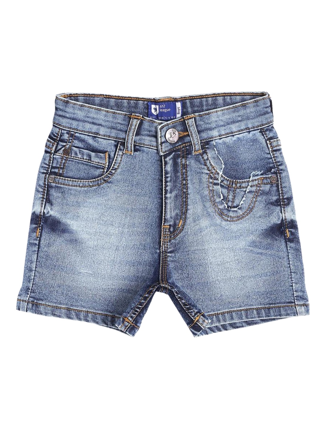 

612League Girls Blue Washed Denim Running Denim Shorts