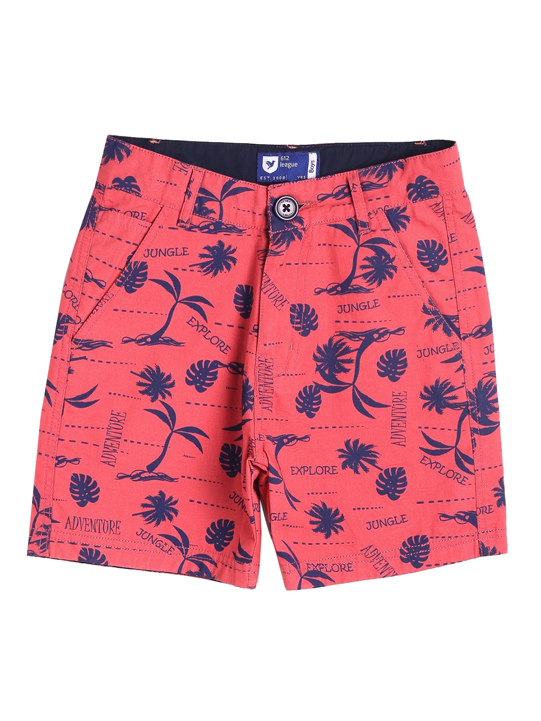 

612League Boys Red & Blue Regular Fit Printed Shorts