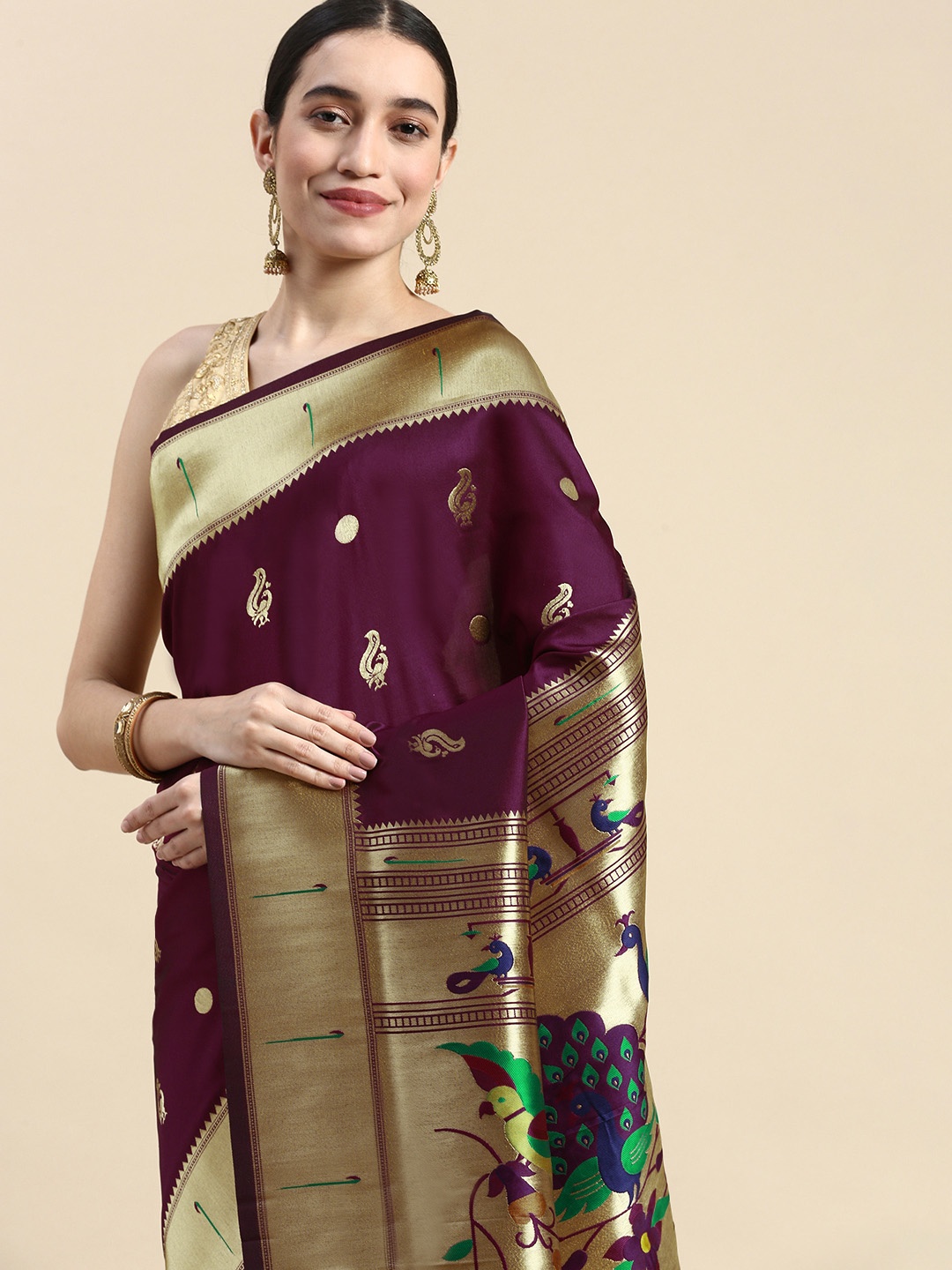 

Mitera Woven Design Silk Blend Paithani Saree, Purple