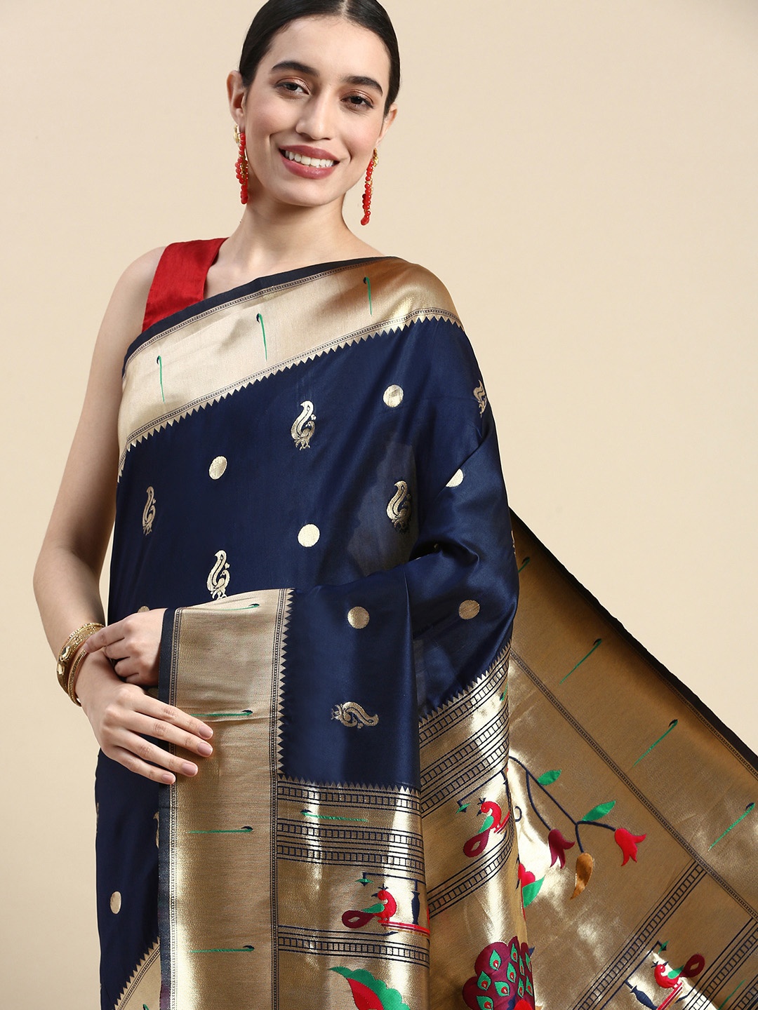 

Mitera Woven Design Silk Blend Paithani Saree, Navy blue