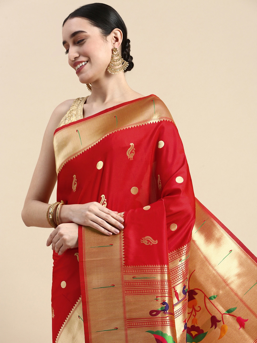 

Mitera Woven Design Silk Blend Paithani Saree, Red