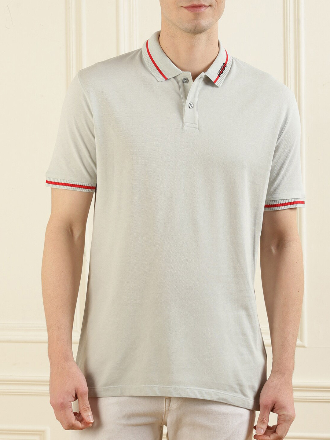 

HUGO Men Grey Polo Collar Pure Cotton T-shirt