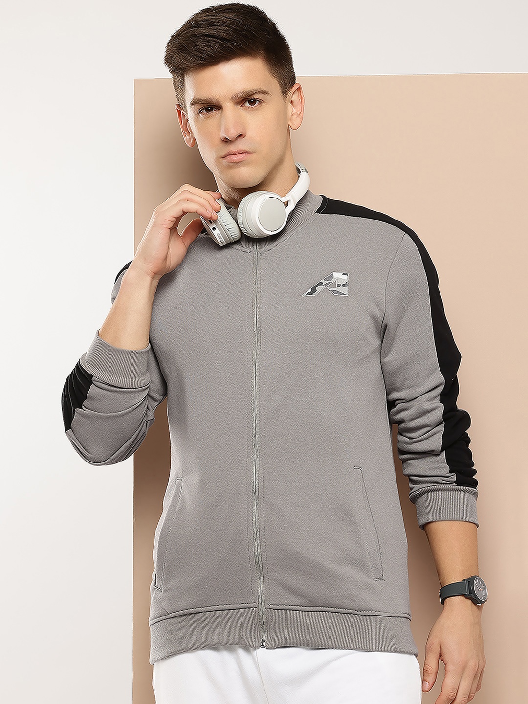 

Alcis Men Grey Colourblocked Sweatshirt