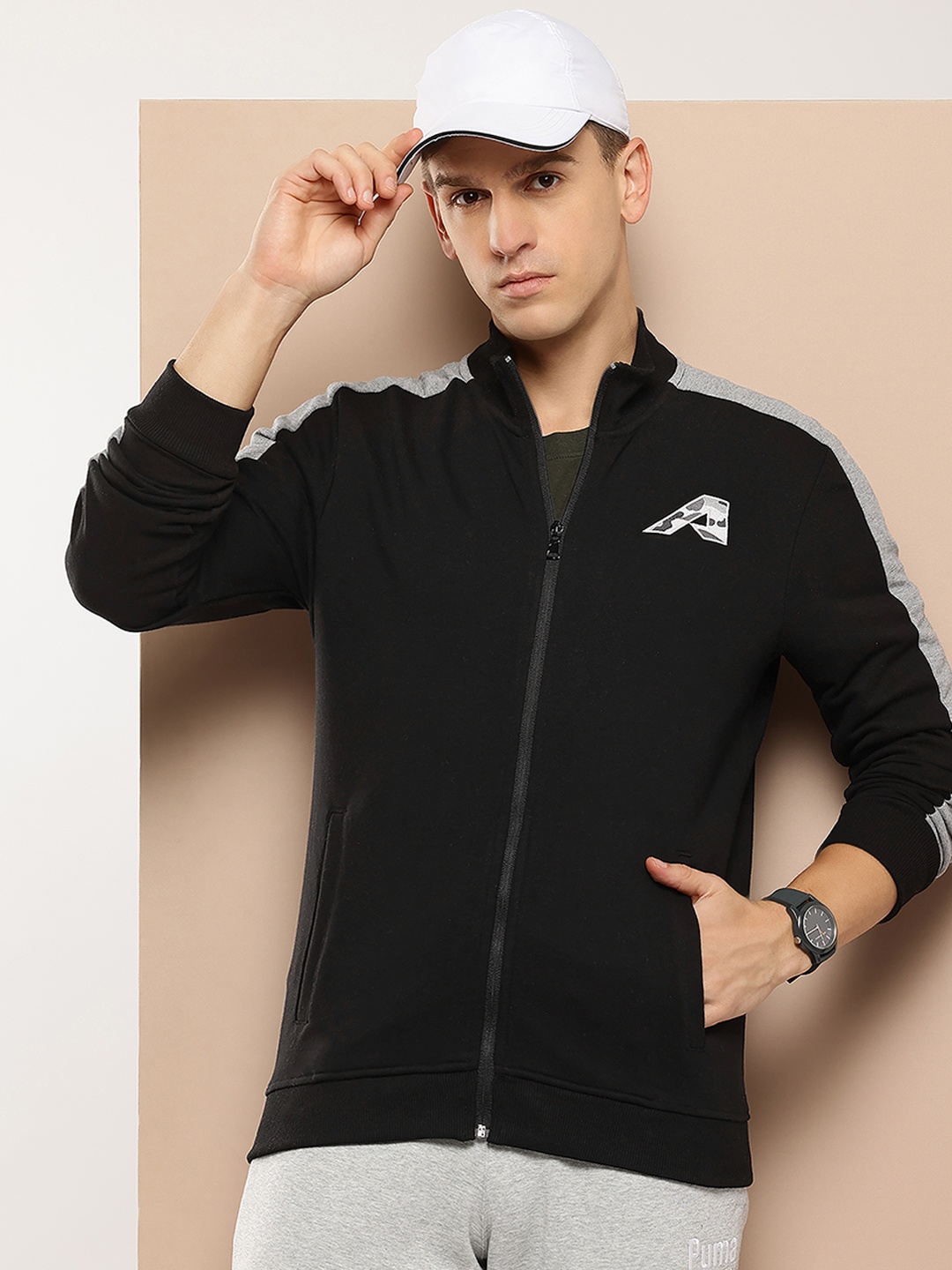 

Alcis Men Black Solid Bomber Jacket with Applique Detail