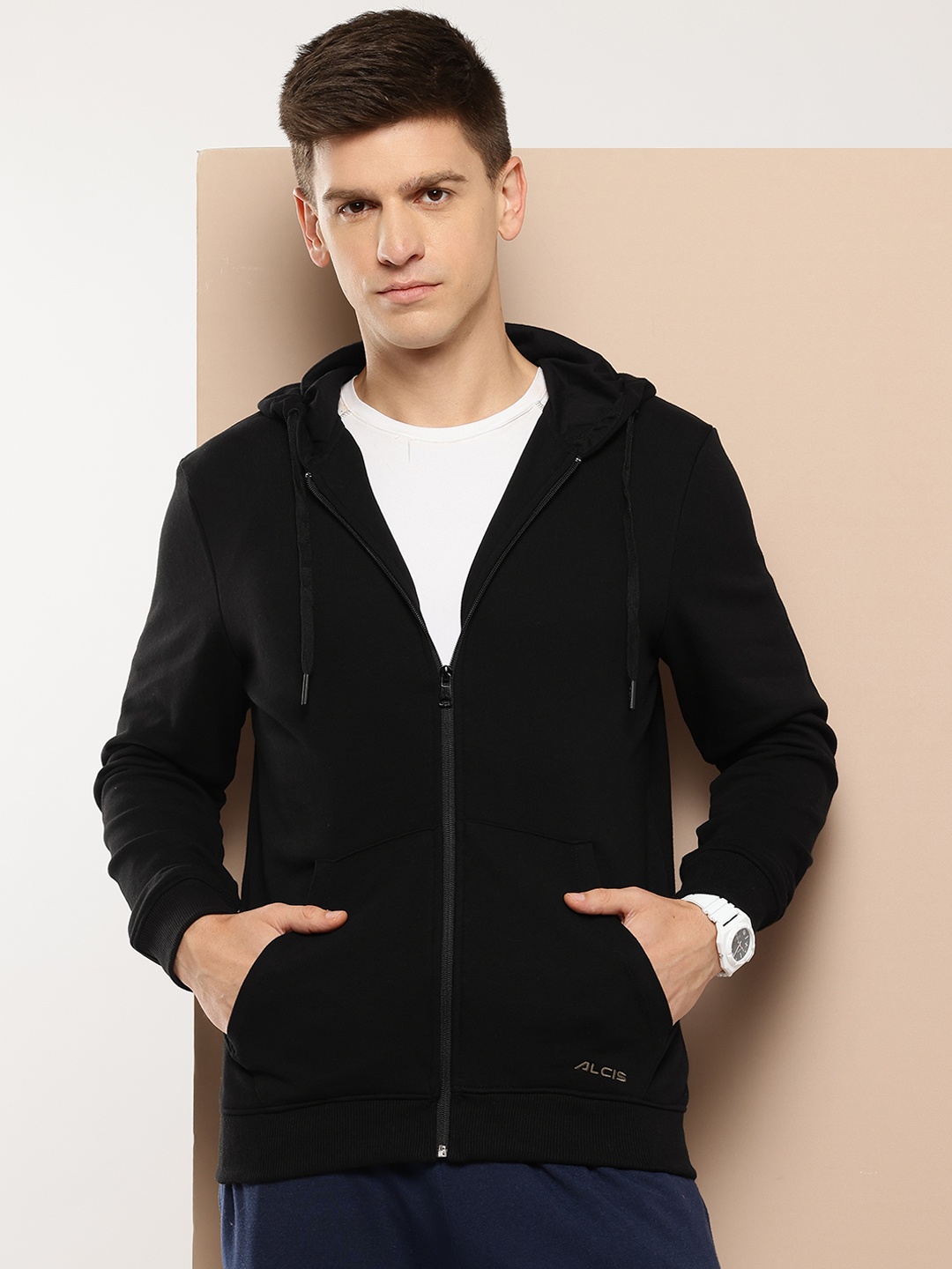 

Alcis Men Black Hooded Sweatshirt