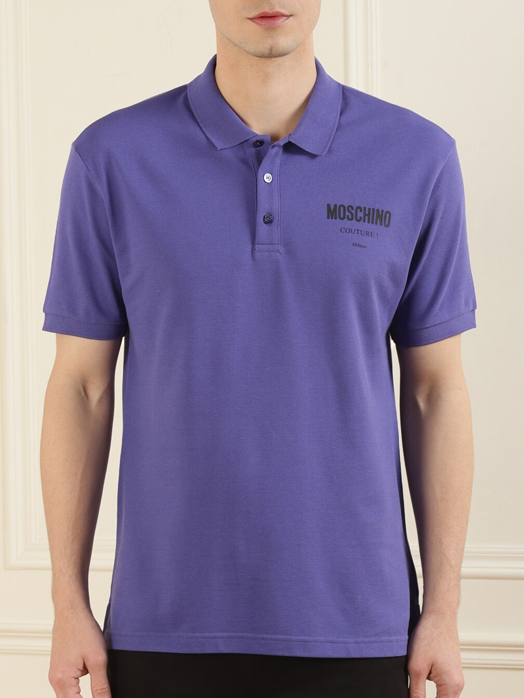 

MOSCHINO COUTURE Men Purple Polo Collar Pure Cotton T-shirt