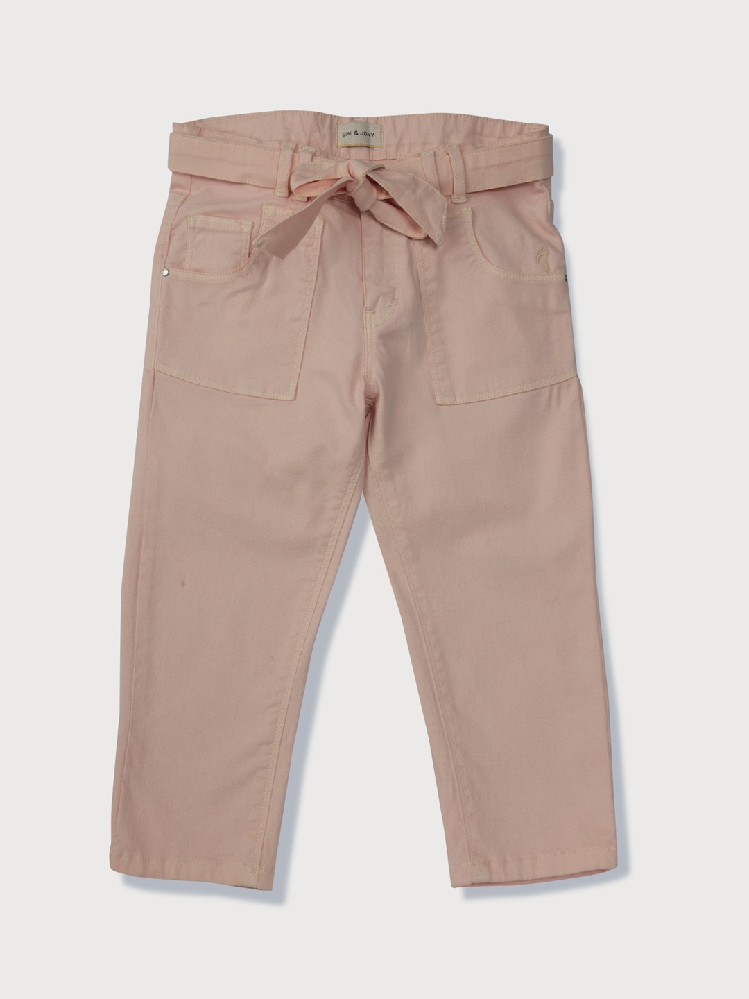 

Gini and Jony Girls Peach Coloured Solid Capris
