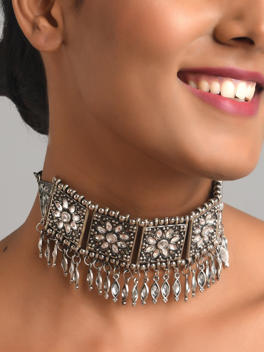 

Fida Silver-Oxidised Silver-Plated Necklace