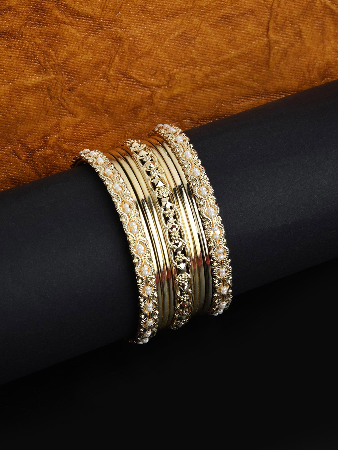 

Fida White & Gold-Toned & Plated Floral Bangle