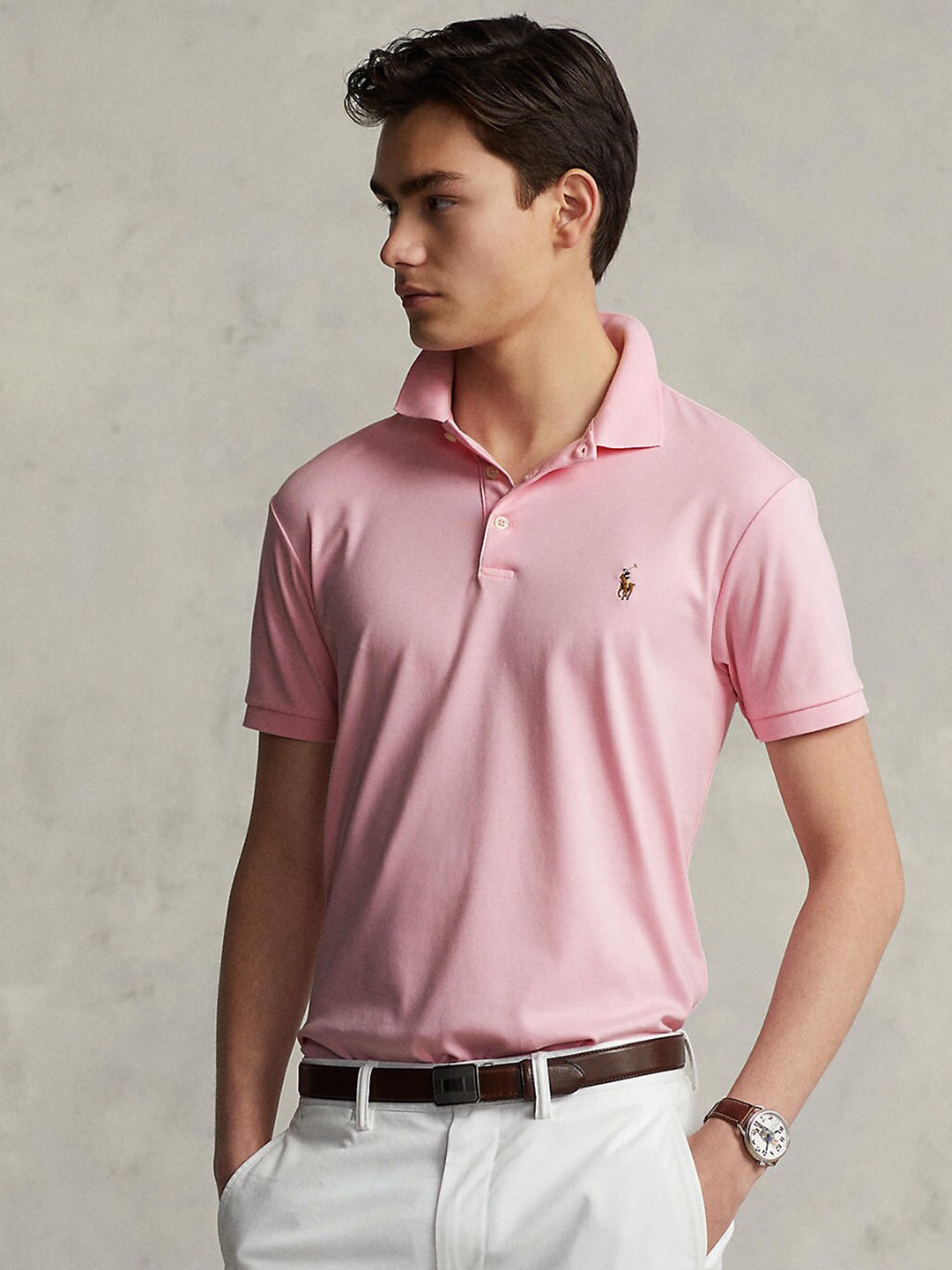 

Polo Ralph Lauren Men Pink Polo Collar T-shirt