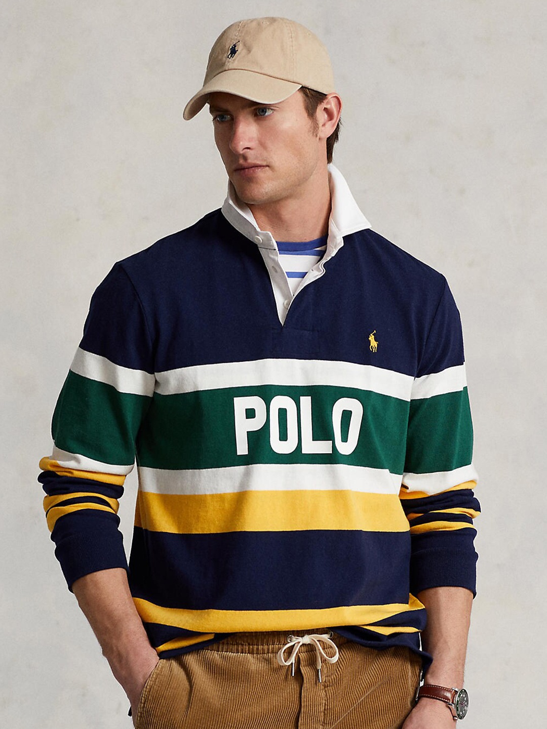 

Polo Ralph Lauren Men Navy Blue & Green Colourblocked Polo Collar T-shirt