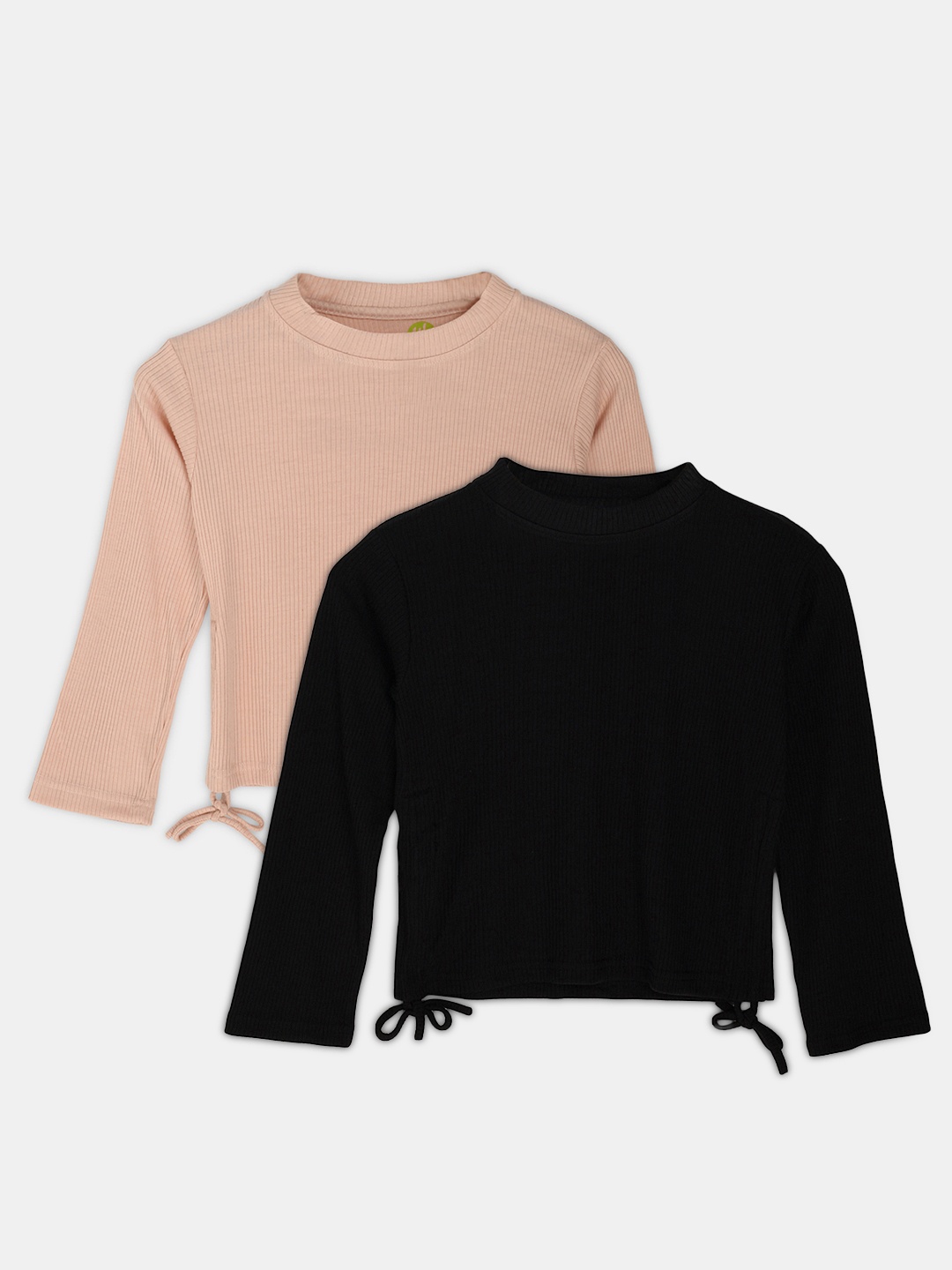 

YK Teen Girls Pack of 2 Peach & Black Ribbed Top with Side Ruching