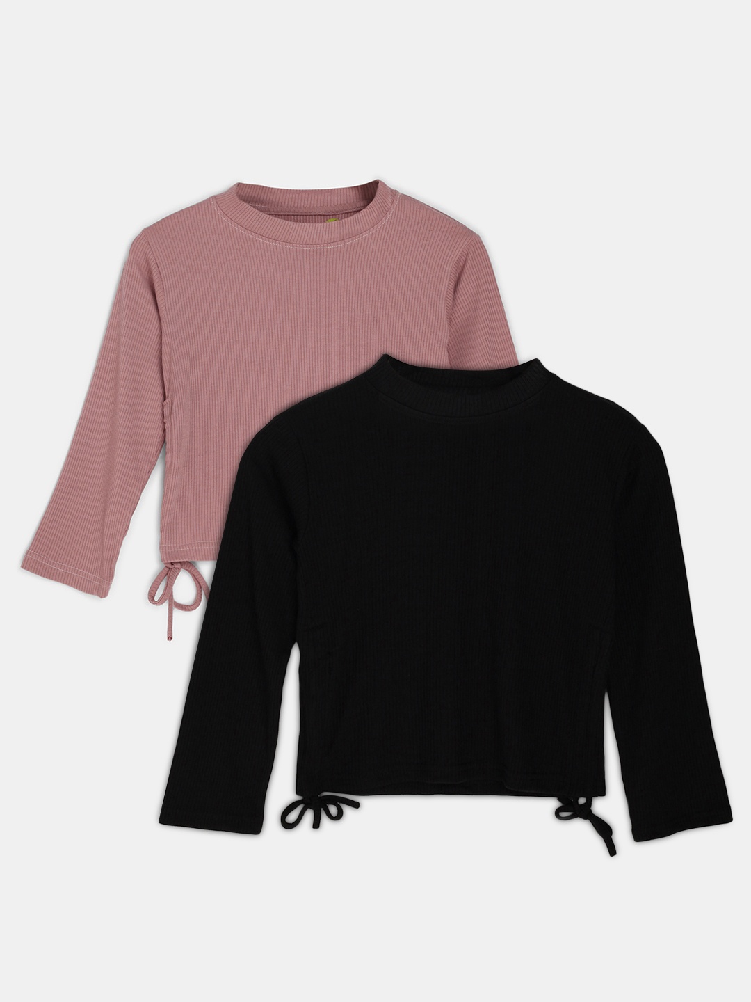 

YK Teen Girls Pack of 2 Black & Brown Ribbed Top with Side Ruching