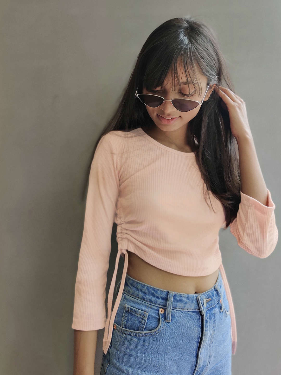 

YK Teen Girls Peach Ribbed Top with Side Ruching