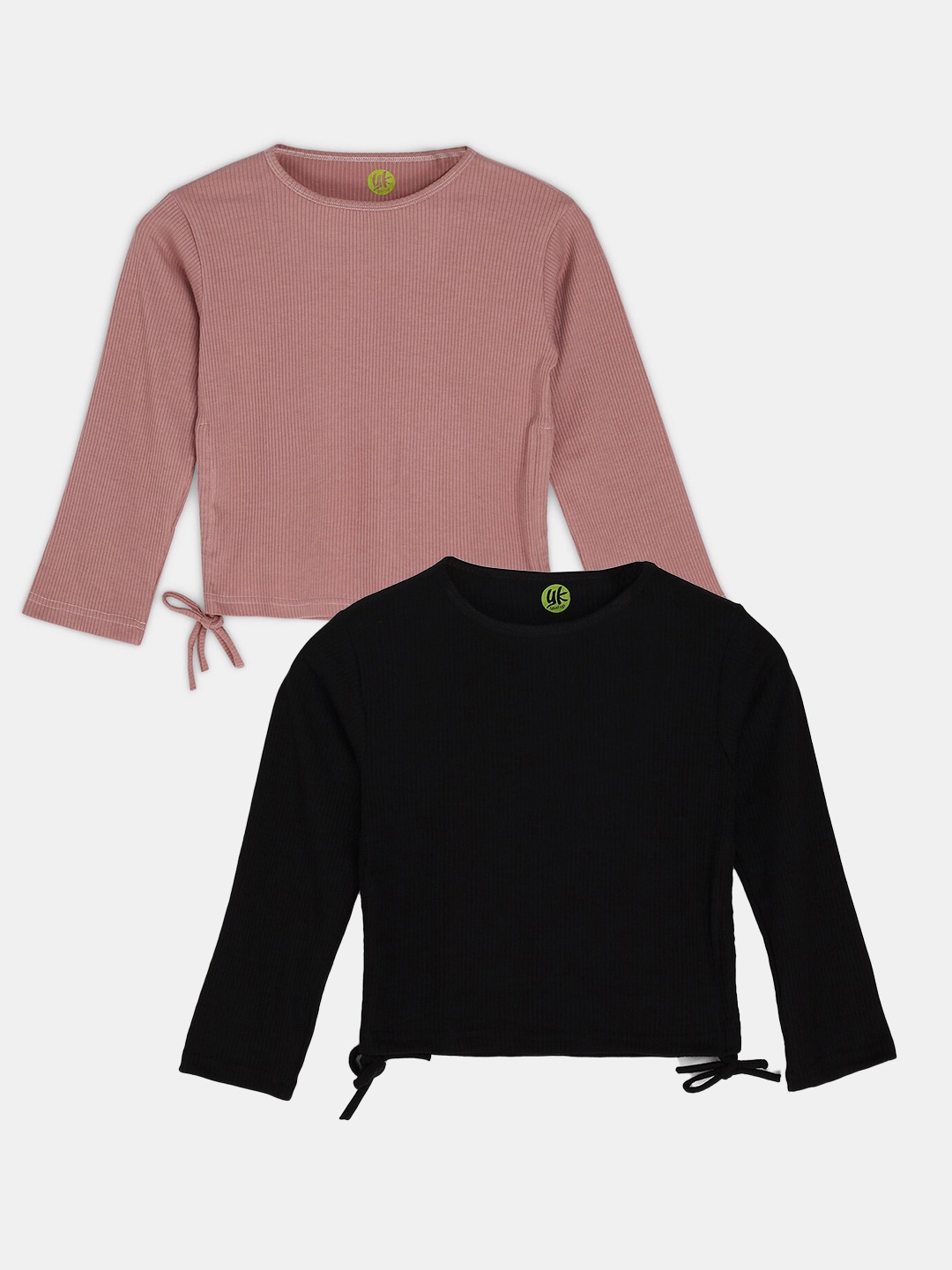 

YK Teen Girls Pack of 2 Black & Neutral Ribbed Top with Side Ruching, Assorted