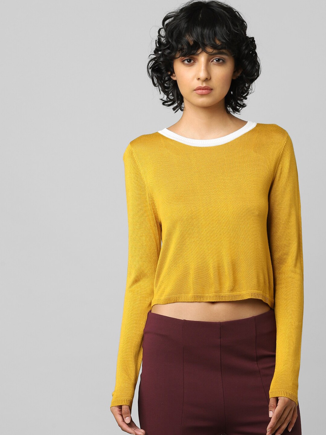 

ONLY Women Yellow & White Solid Sweater