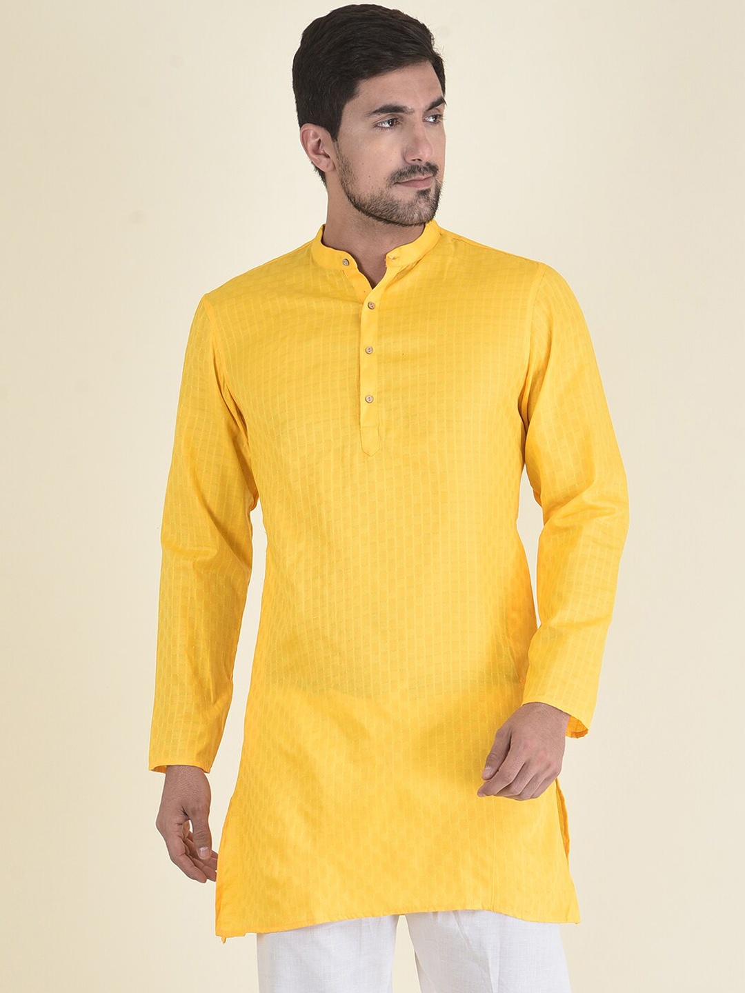 

DEYANN Men Yellow Jacquard Kurta