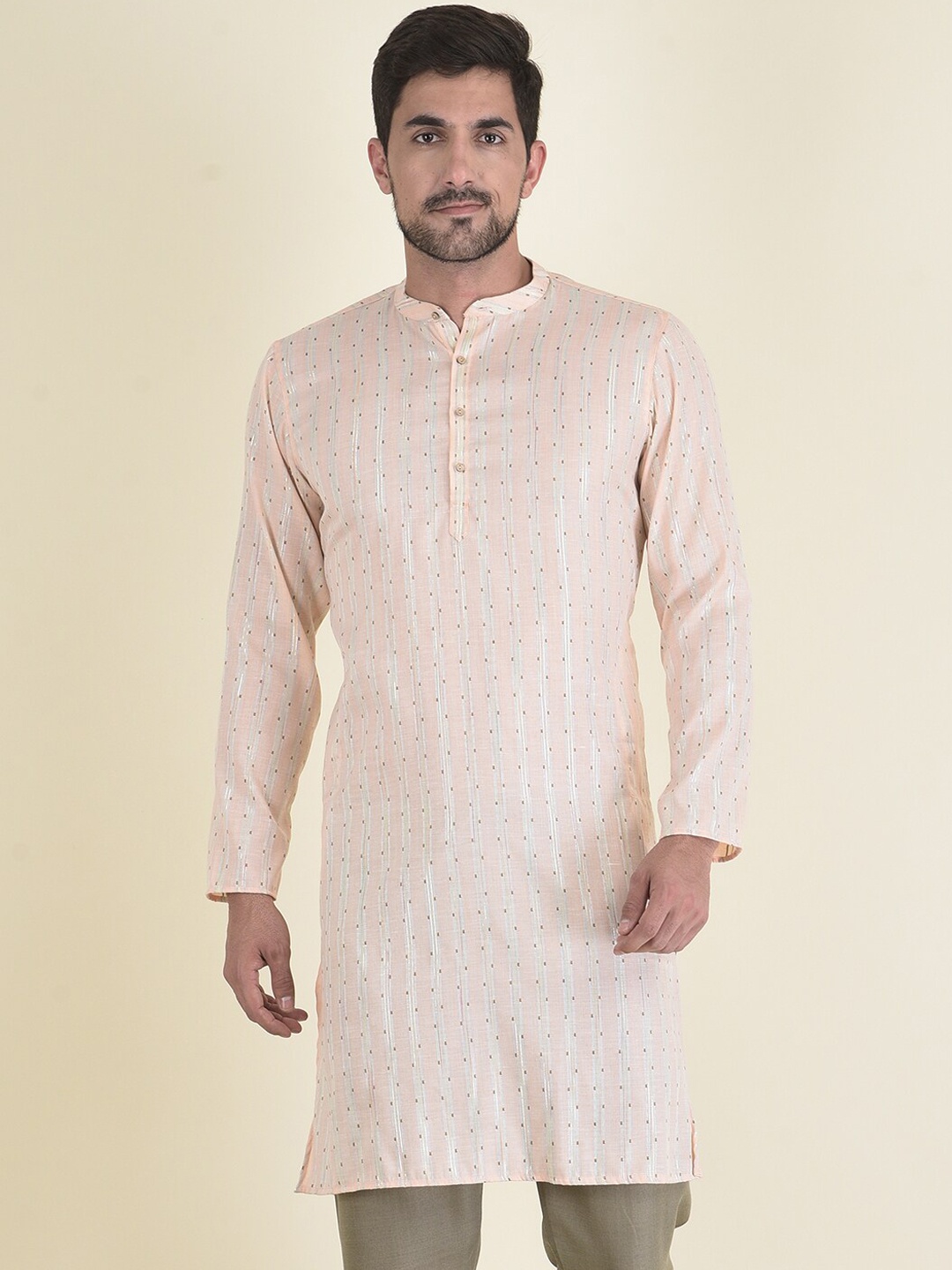 

DEYANN Men Orange Jacquard Kurta