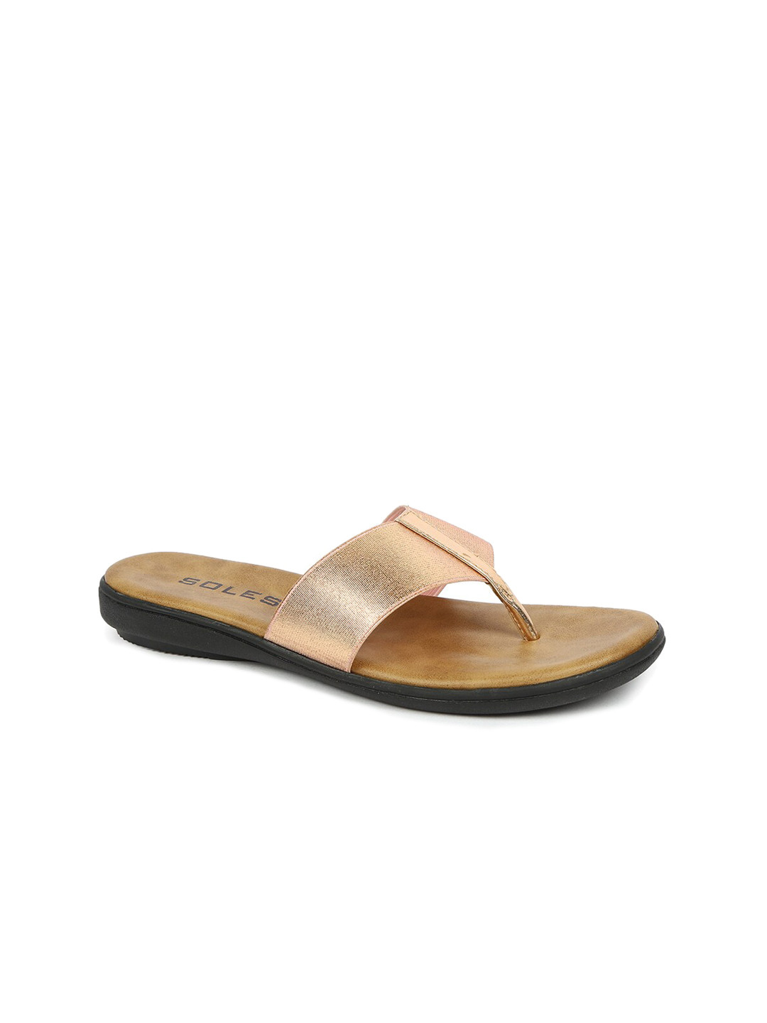 

SOLES Women Rose Gold Synthetic T-Strap Flats