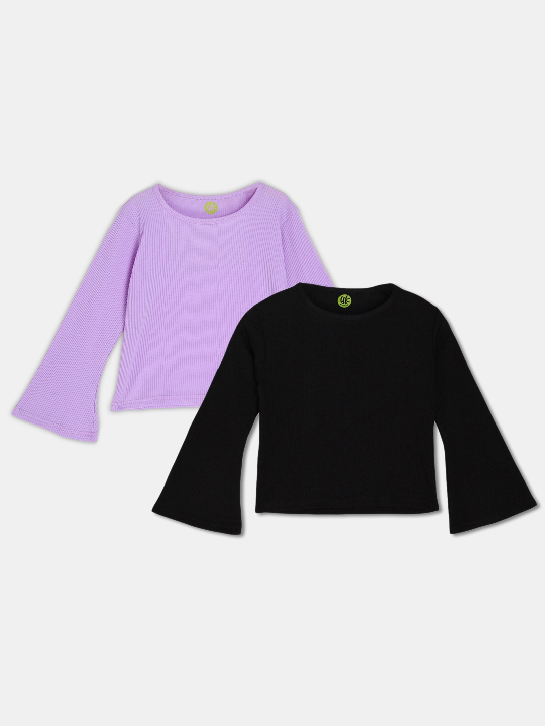

YK Teens Pack of 2 Lavender & Black Ribbed Top with Bell Sleeves, Purple