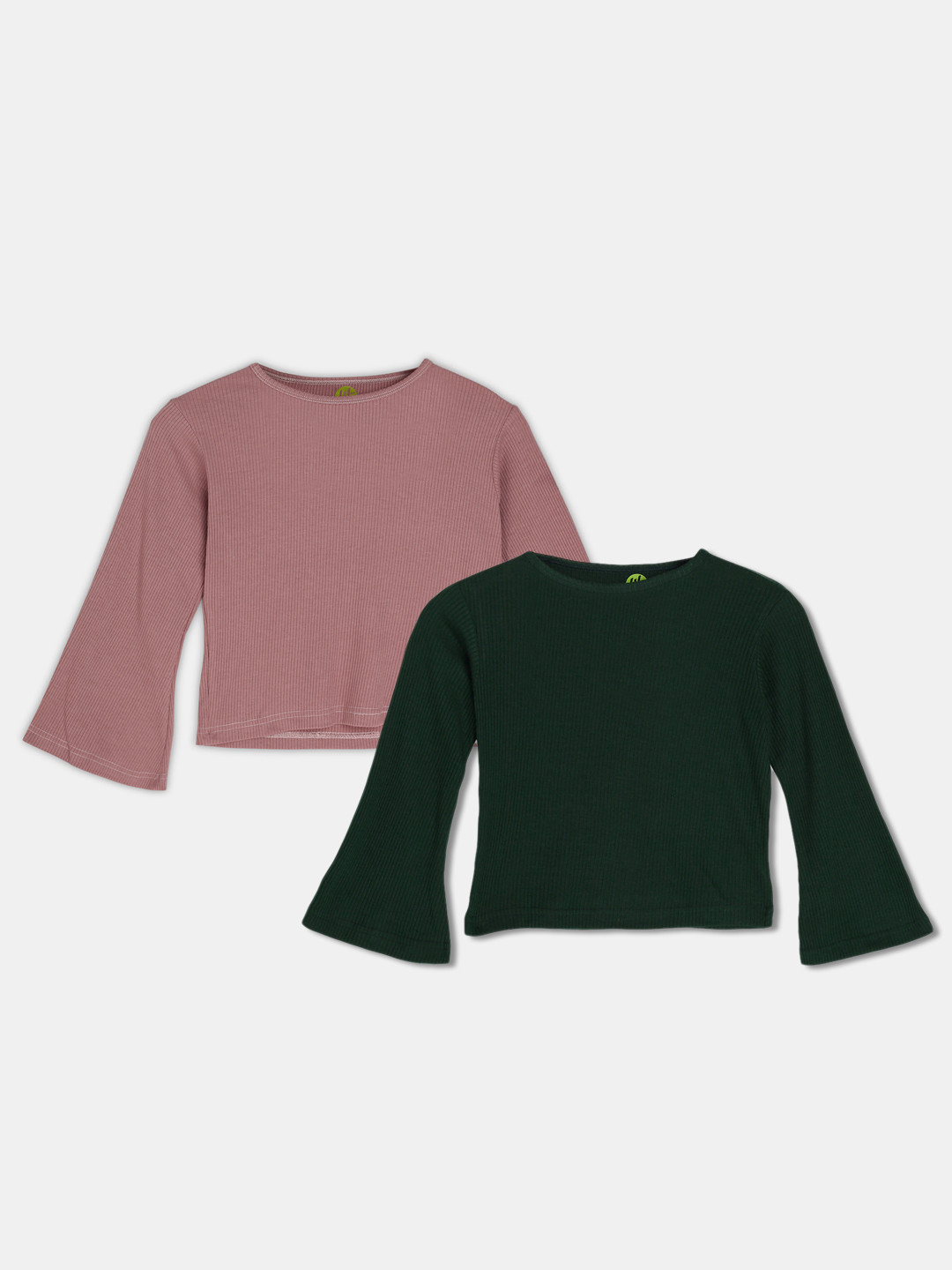 

YK Teen Girls Pack of 2 Black & Neutral Coloured Ribbed Tops