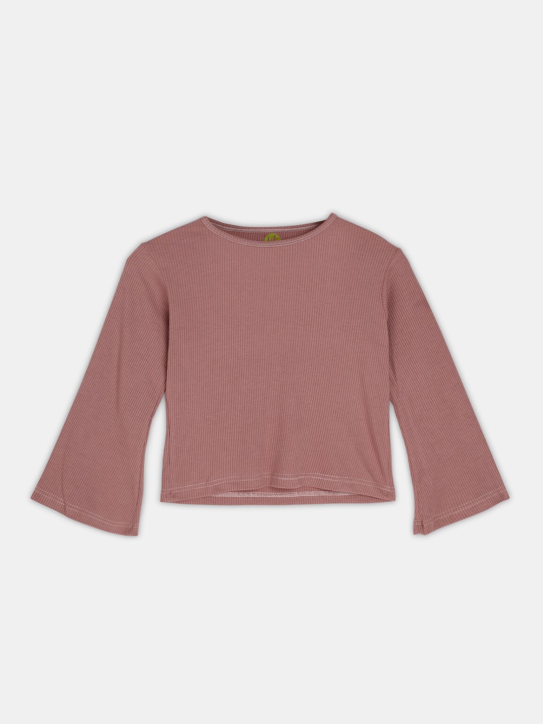 

YK Teen Girls Neutral Coloured Ribbed Top with Bell Sleeves, Pink